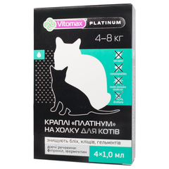 Капли Vitomax Platinum на холку против блох, клещей и гельминтов для кошек 4-8 кг, 1 мл (4 пипетки)