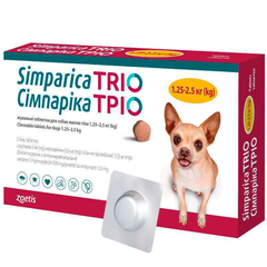 Таблетка от глистов, блох и клещей для собак Симпарика ТРИО 1.25 - 2.5 кг