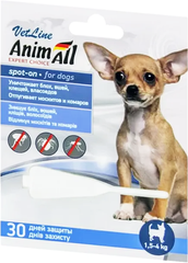 Капли AnimAll VetLine Спот-он от блох и клещей для собак 1.5 - 4 кг, 0.8 мл