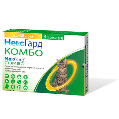 NexGard Combo — краплі протипаразитарні на холку від бліх, кліщів та гельмінтів для котів (2.5-7 кг), 1 аплікатор