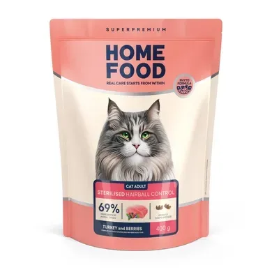 Корм HOME FOOD Індичка та ягоди Hairball Control для стерилізованих котів