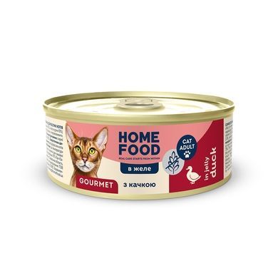 Complete grain-free wet food HOME FOOD for gourmet adult cats with duck in jelly, 85 g