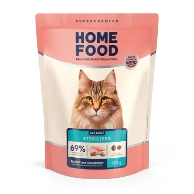 Сухий корм HOME FOOD для стерилізованих котів Кролик та журавлина