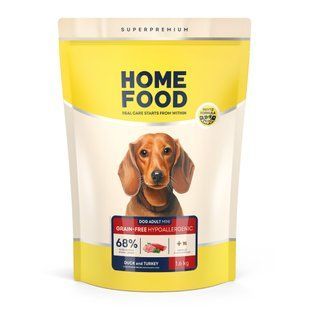 Беззерновой гипоаллергенный сухой корм HOME FOOD для взрослых собак малых пород Утка и индейка Grain-free hypoallergenic, 1.6 кг