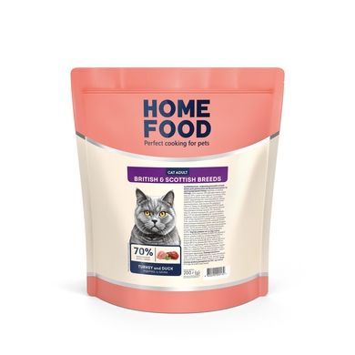 Complete dry food HOME FOOD for adult cats of British and Scottish breeds Turkey and Duck, 200 g