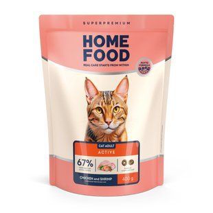 Сухий корм HOME FOOD для активних дорослих котів Курочка та креветка For active, 400 г