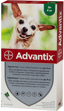 Краплі Bayer Advantix від бліх і кліщів для собак вагою до 4 кг (1 піпетка)