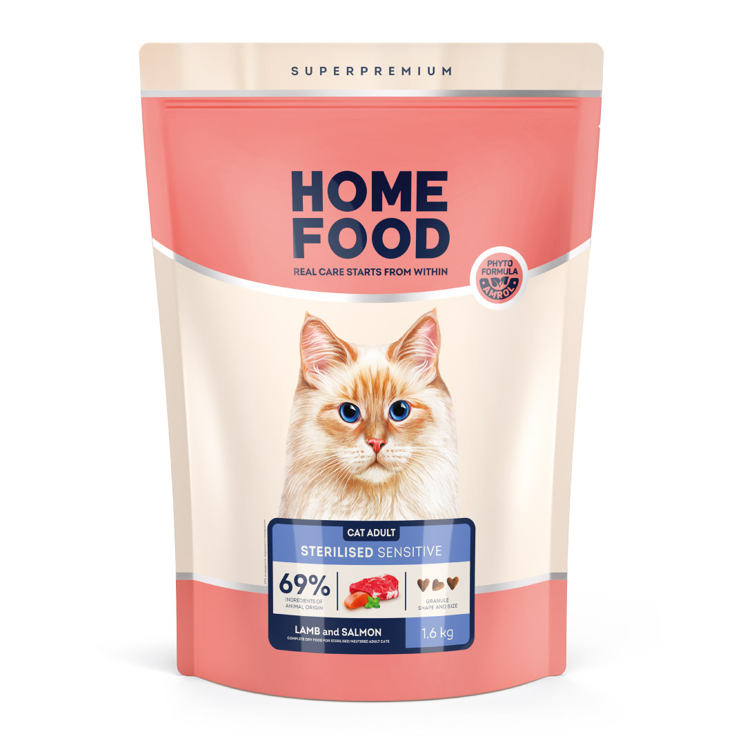 Сухий корм HOME FOOD для стерилізованих котів з чутливим травленням Ягнятина та лосось