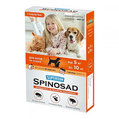 Таблетка Superium Spinosad від бліх для котів і собак вагою 5 - 10 кг