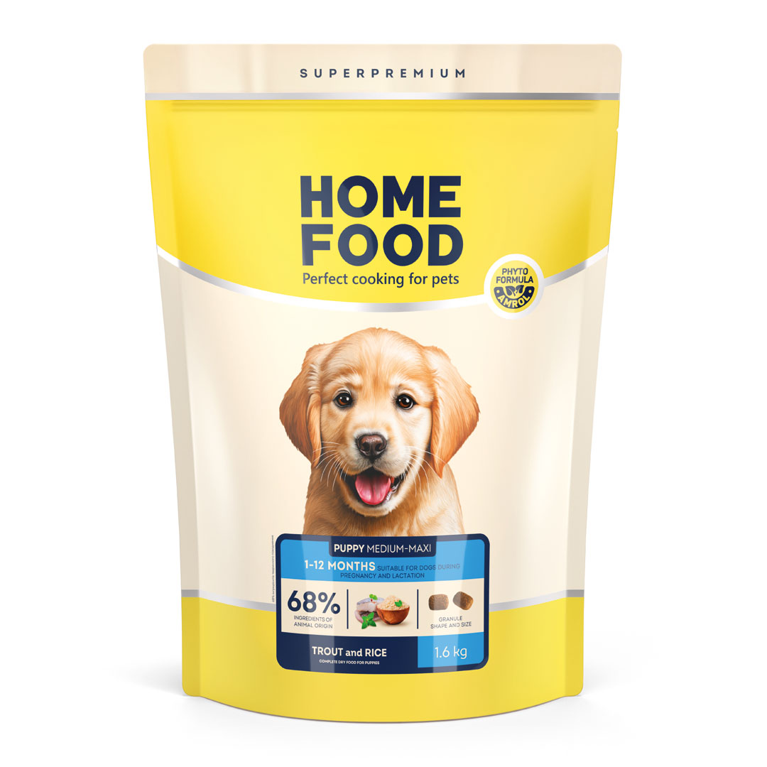 HOME FOOD hypoallergenic dry food for medium and large breed puppies trout and rice