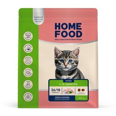 Сухий корм HOME FOOD для кошенят Fresh Chicken For kittens 1-12 months, 400 г