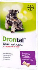 Таблетки для лікування та профілактики гельмінтозів у собак Bayer Drontal, 6 шт