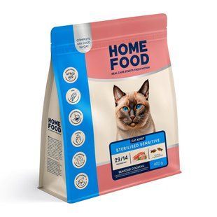 Complete dry food HOME FOOD for sterilised/neutered adult cats with sensitive digestion Seafood Cocktail, 400g