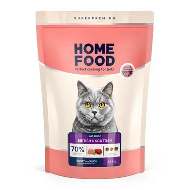 Корм HOME FOOD Индейка и утка для британских и шотландских кошек