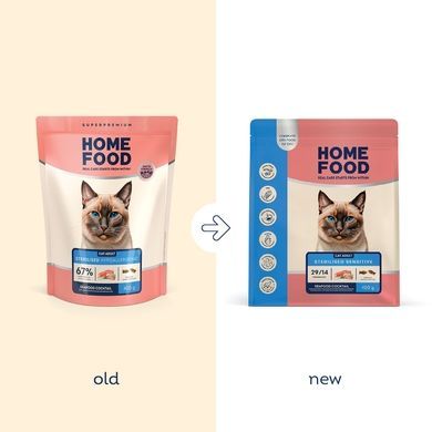 Complete dry food HOME FOOD for sterilised/neutered adult cats with sensitive digestion Seafood Cocktail, 400g