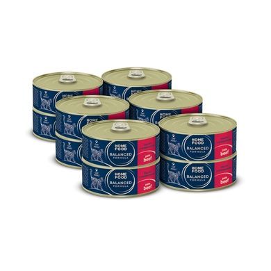 Complete wet food HOME FOOD for adult cats pate with beef, 12 х 85 g