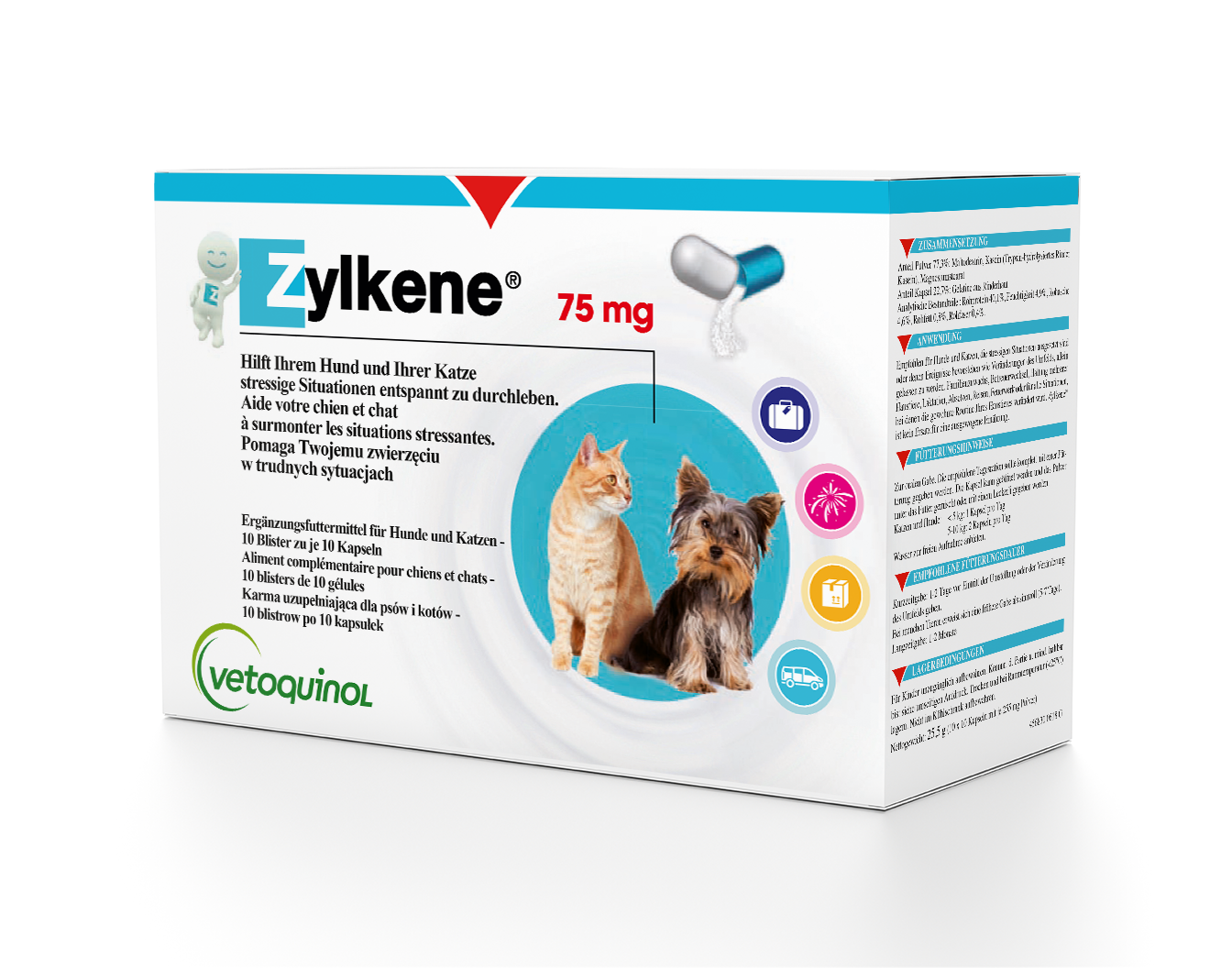 Антистрессовые капсулы для собак и кошек Zylkene Vetoquinol 75 мг