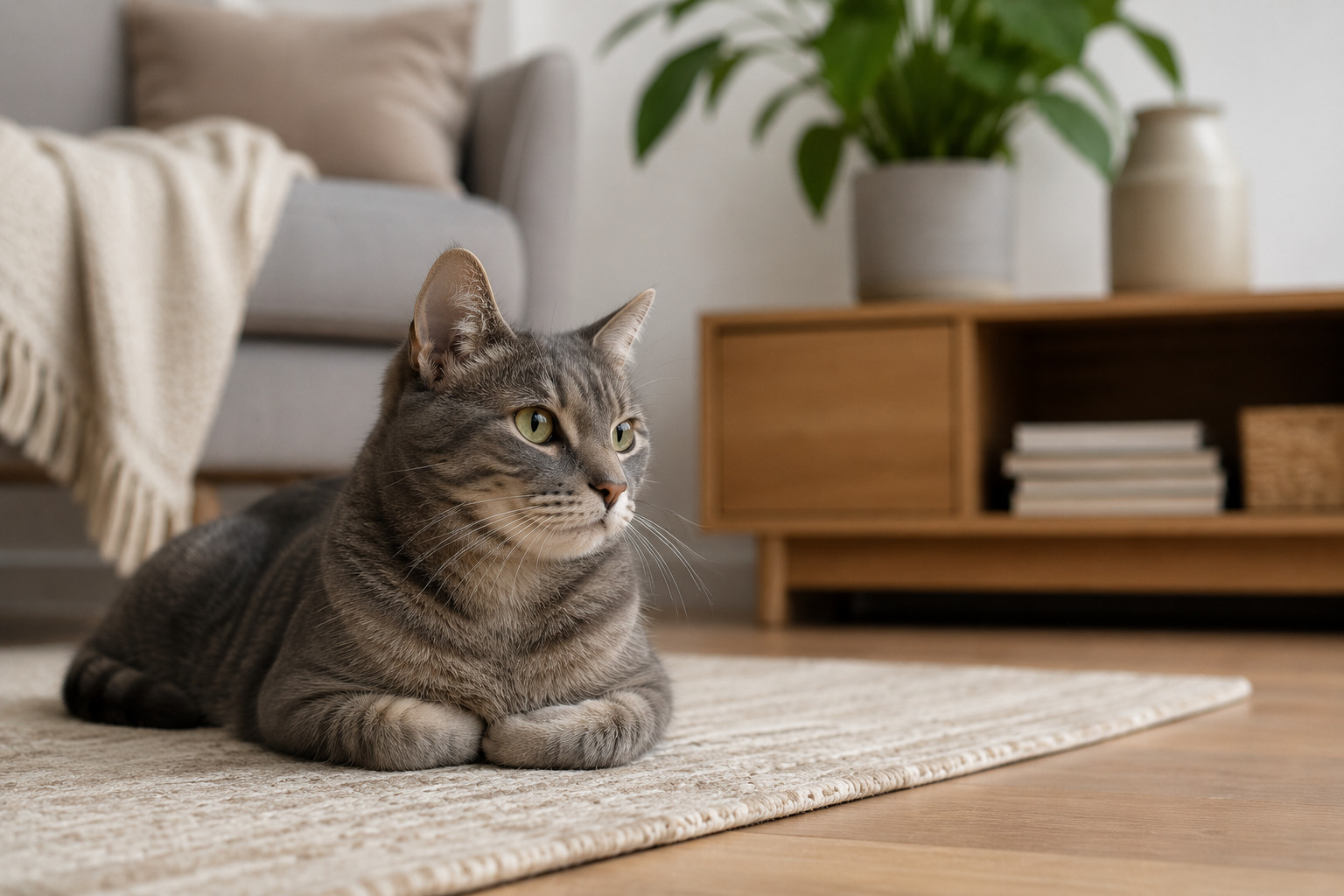 A cat in a calm home space
