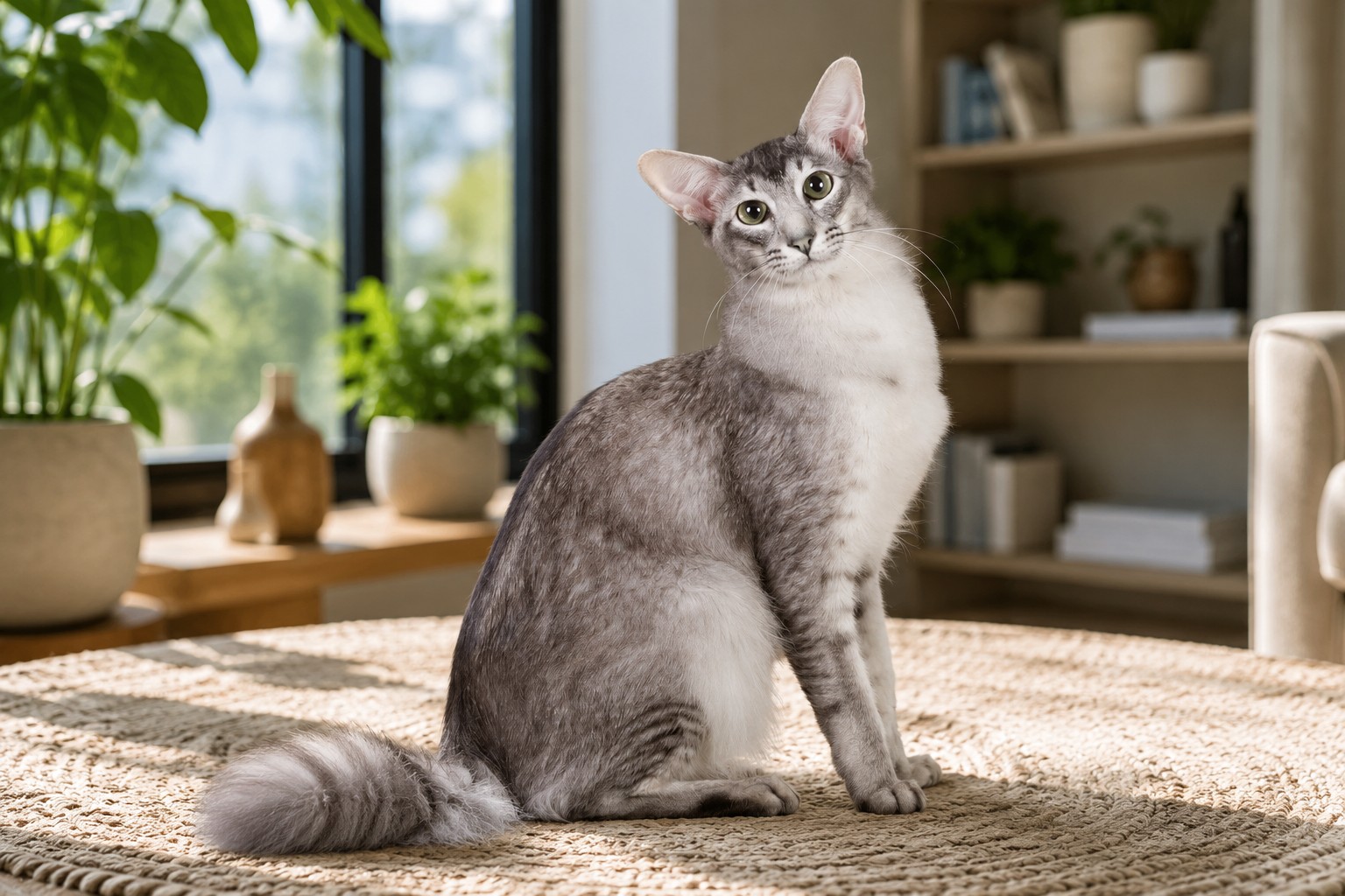 Oriental Longhair cat at home
